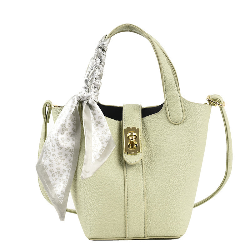 Borsa da donna piccola, borsa a tracolla fresca a secchiello con fibbia a lucchetto