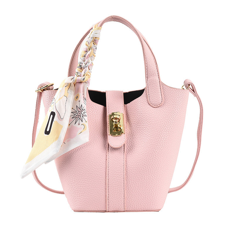 Borsa da donna piccola, borsa a tracolla fresca a secchiello con fibbia a lucchetto