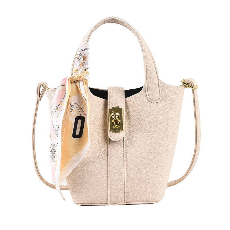 Borsa da donna piccola, borsa a tracolla fresca a secchiello con fibbia a lucchetto