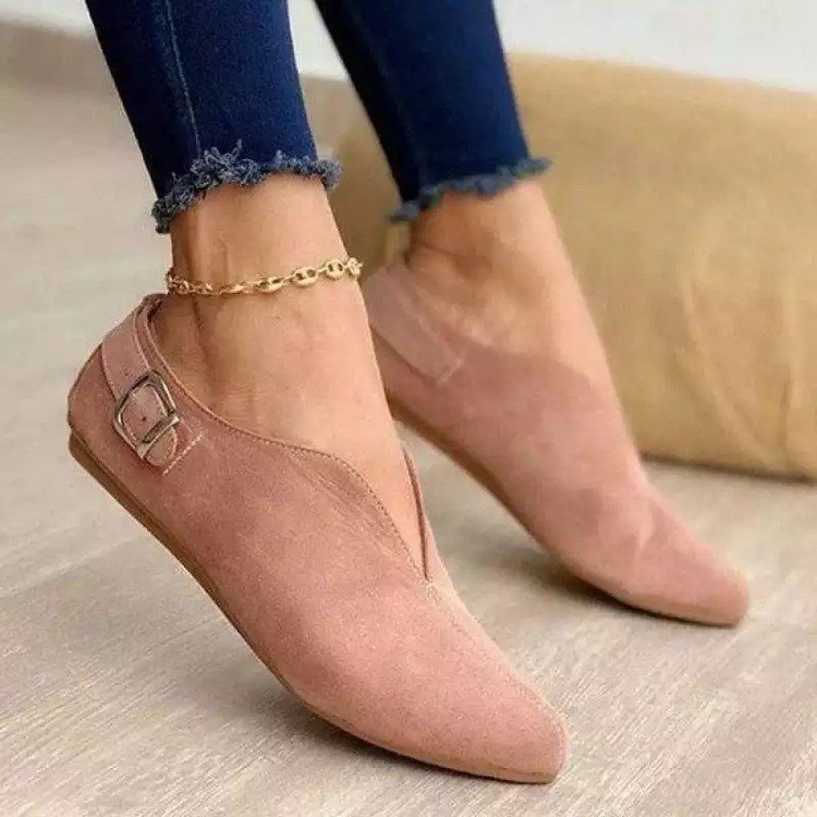Scarpe singole da donna in pelle scamosciata con punta a punta