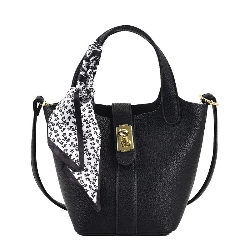 Borsa da donna piccola, borsa a tracolla fresca a secchiello con fibbia a lucchetto