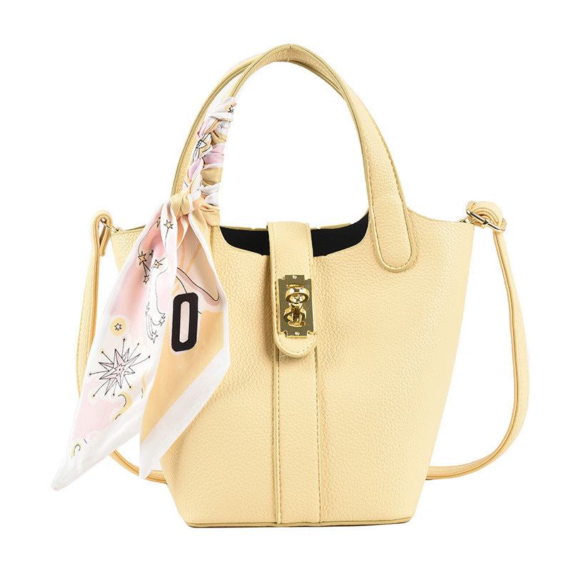 Borsa da donna piccola, borsa a tracolla fresca a secchiello con fibbia a lucchetto