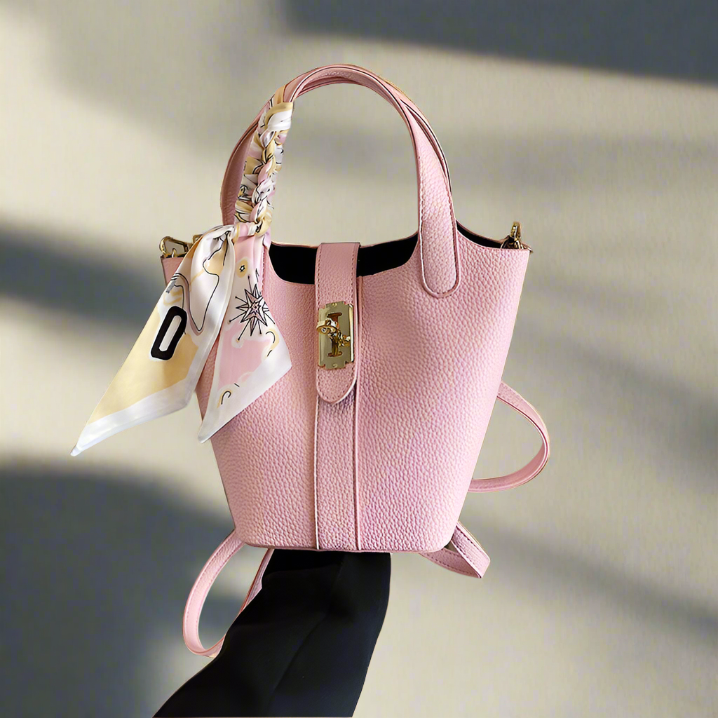 Borsa da donna piccola, borsa a tracolla fresca a secchiello con fibbia a lucchetto